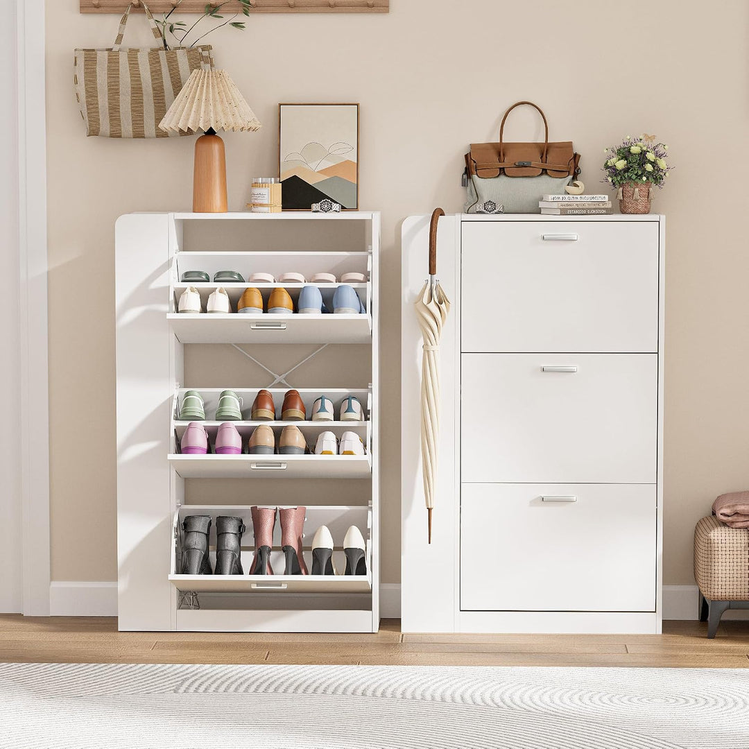 Schuhschrank mit 3 Klappen Schmal Schuhschrank mit 3 Flip-Schuhregal und 3 Ablagefächer platzsparend