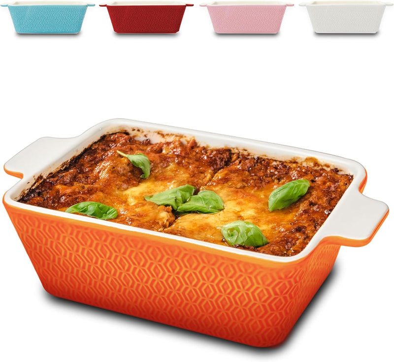 Auflaufform aus Keramik für 2 Personen - Für Lasagne, Tiramisu & Auflauf - Extra Hoher Rand - Eckig