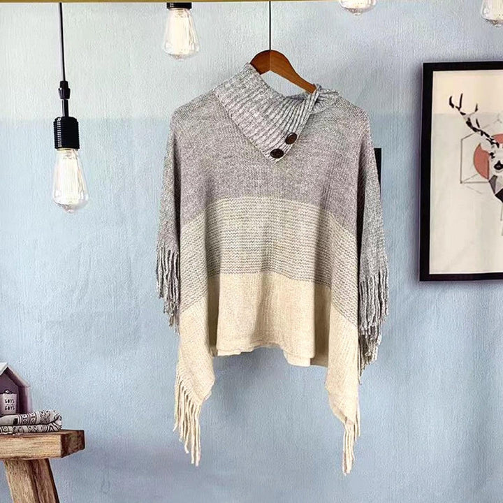 Damen Poncho mit knöpfen Schal Cashmere Feeling Strick Decke Cape Cardigan für Frauen Retro Cardigan
