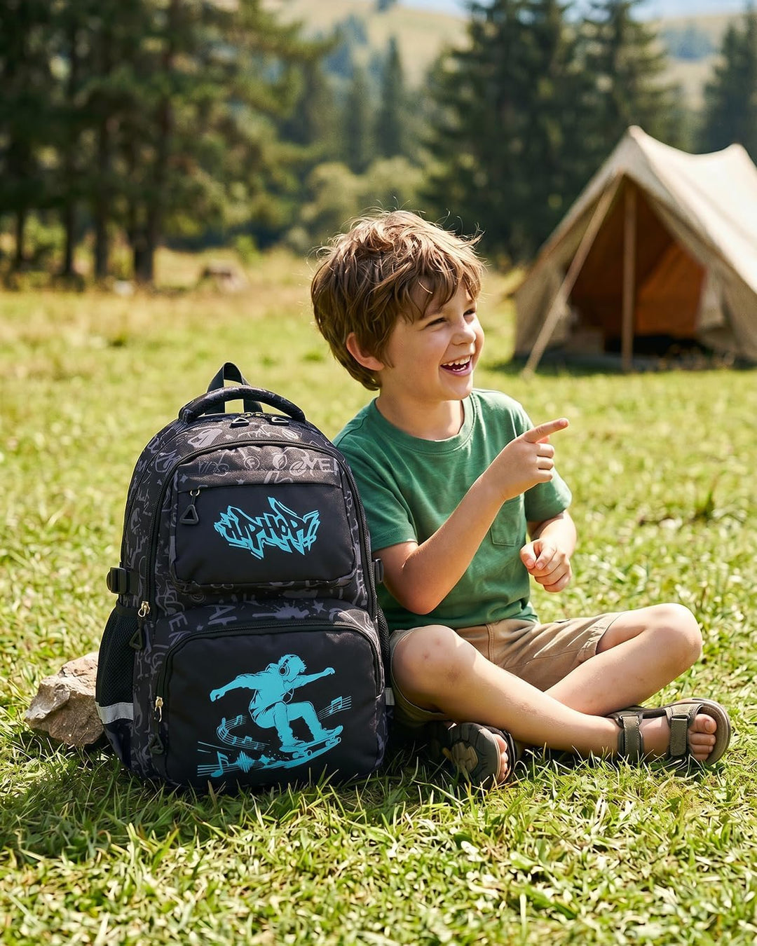 Amythe Schulrucksack Jungen Teenager, Schultasche Kinder mit Reflektoren für 1. bis 4. Klasse, Leuch