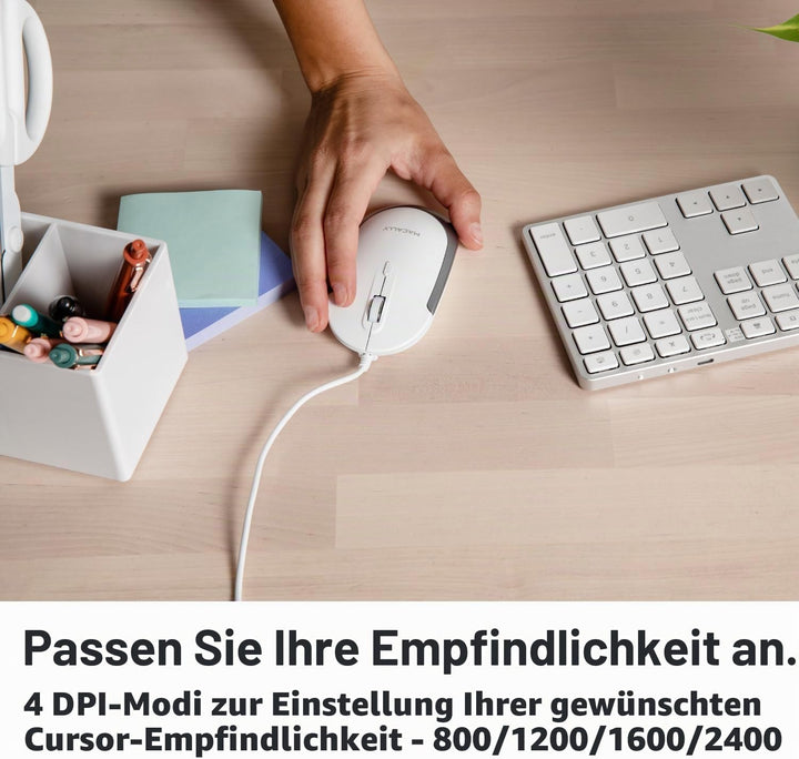 Macally USB-C Maus für Mac & Windows, 3 Tasten und Scrollrad, USB-Typ-C, beidhändiges Design, kompak