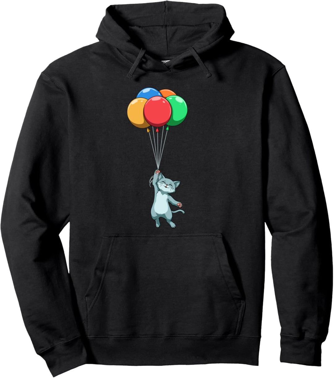 Lustige Katze mit Luftballons hebt ab Pullover Hoodie