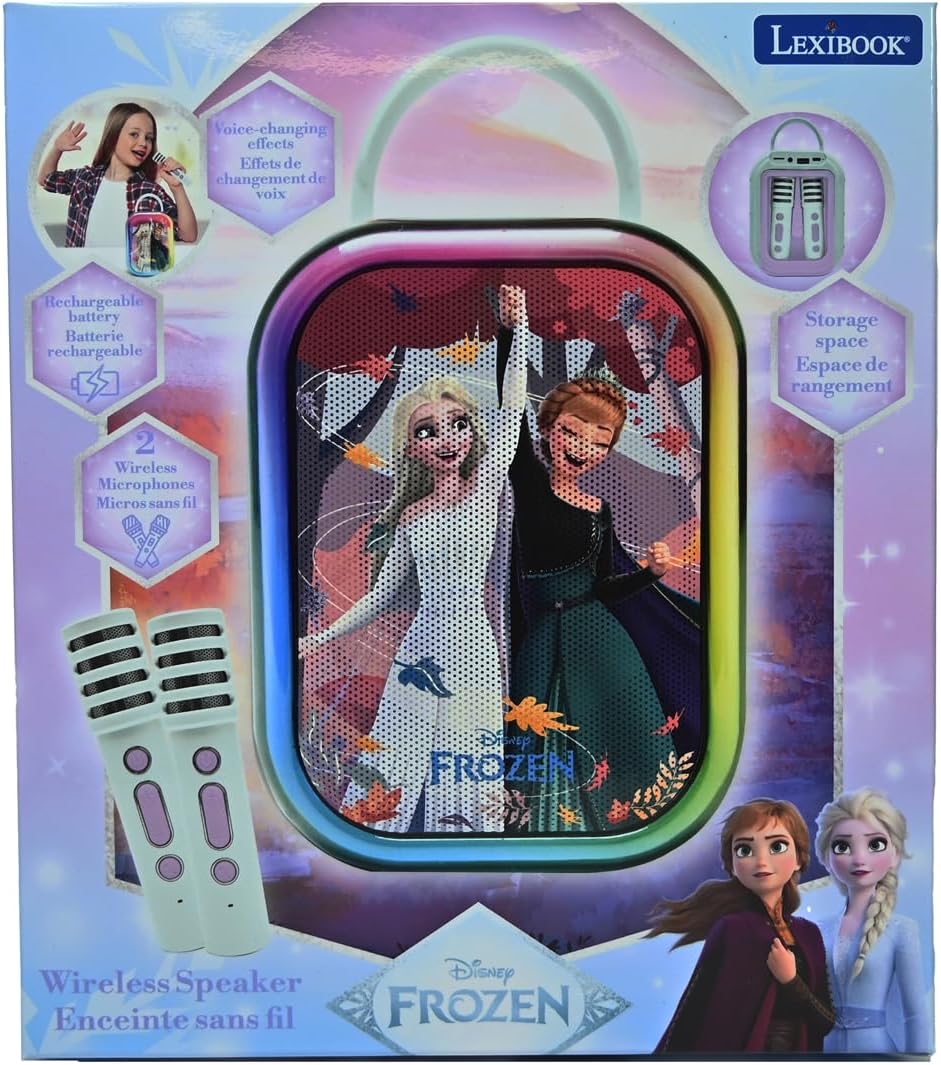 Lexibook, Disney Frozen, Bluetooth-Karaokemaschine mit 2 kabellosen Mikrofonen, integrierter wiedera
