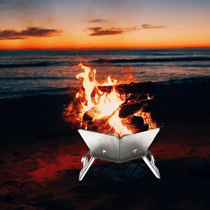 Tragbare Feuerstelle für Camping, Faltbare Feuerstelle Edelstahl Outdoor, Camping Feuerschale für Pi