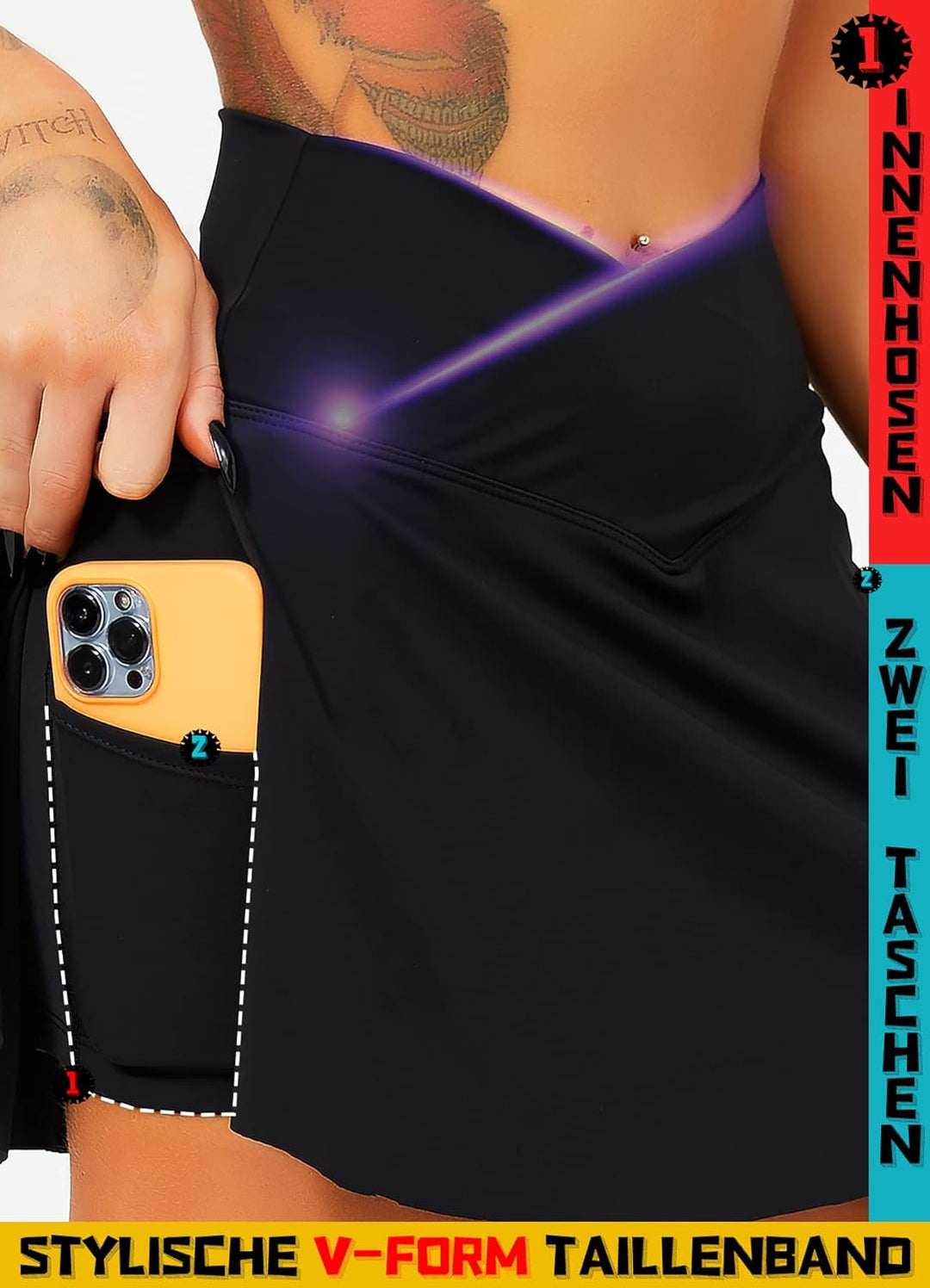 TZLDN Tennis Skort - Damen Sport Rock mit Shorts Laufrock Minirock Tennisrock Hosenrock Sommerrock S