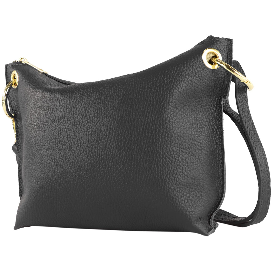 modamoda de - T243 - ital. Umhängetasche Klein Small aus Leder Schwarz, Schwarz