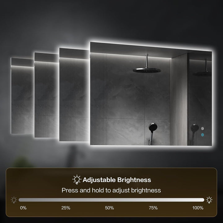 Badspiegel mit Beleuchtung Rechteckig 60x80cm,Touch-Schalter, Dimmbar,Beschlagfrei,3 Lichtfarben Dim