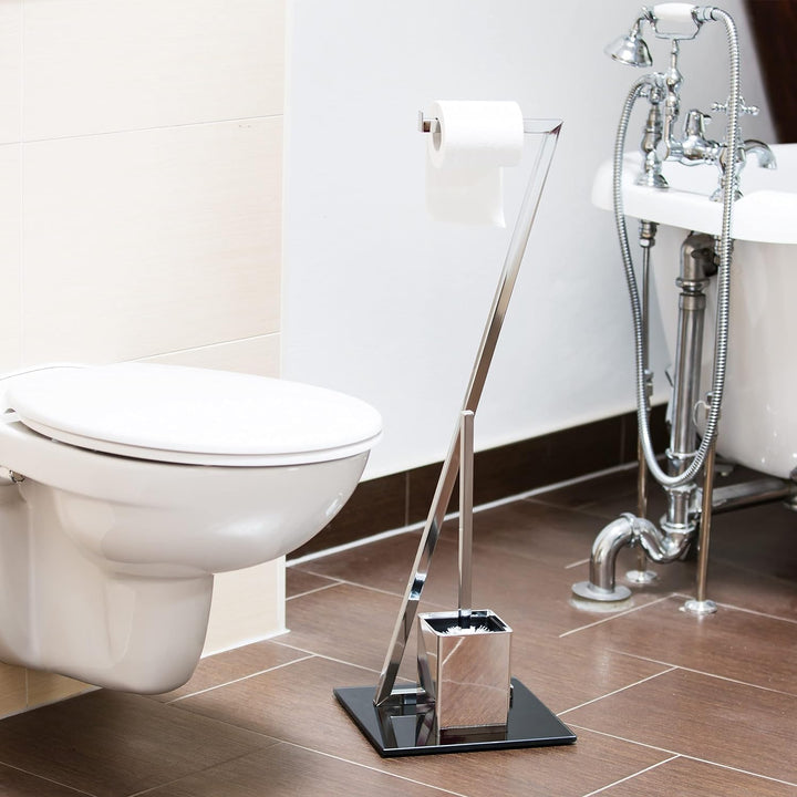 Relaxdays WC Garnitur GLASS H x B x T: 77 x 25 x 25 cm Toilettenpapierhalter aus Glas und Metall in