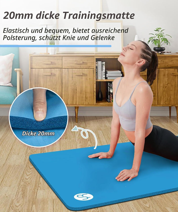 NBR Yogamatte 195×61cm 20mm Dicke Fitness Matte Gymnastikmatte für Pilates Gym Workout Zuhause mit T
