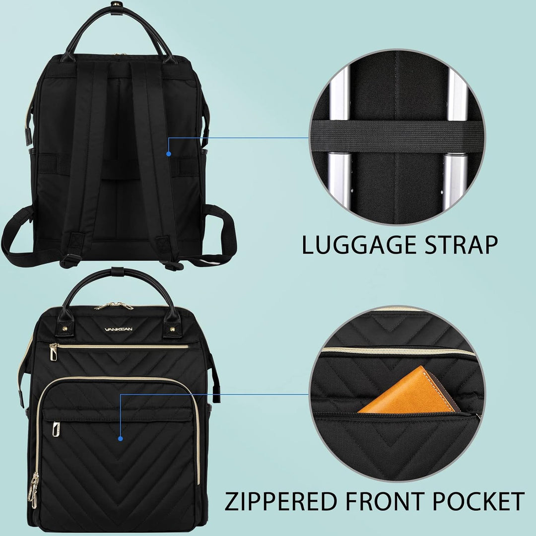 VANKEAN 15.6 Zoll Laptop Rucksack für damen herren Schwarz | Computer Arbeitstasche, Grosse Kapazitä