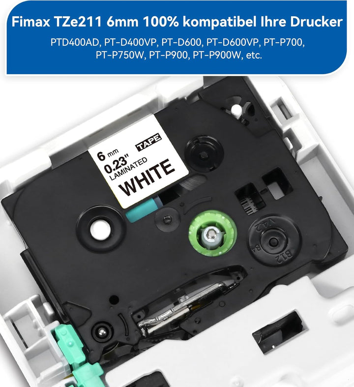 Fimax Kompatibel TZe Schriftband als Ersatz für Brother P-touch Bänder 6mm TZe-211 TZe211 TZ211 Etik