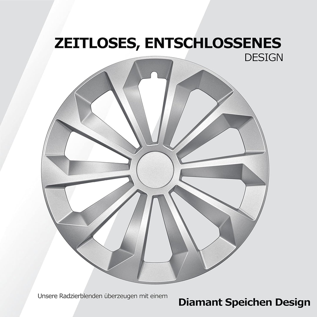 Albrecht 15 Zoll Radkappen Silber matt für Stahlfelgen - Fame Radzierblenden aus hochwertigem Kunsts