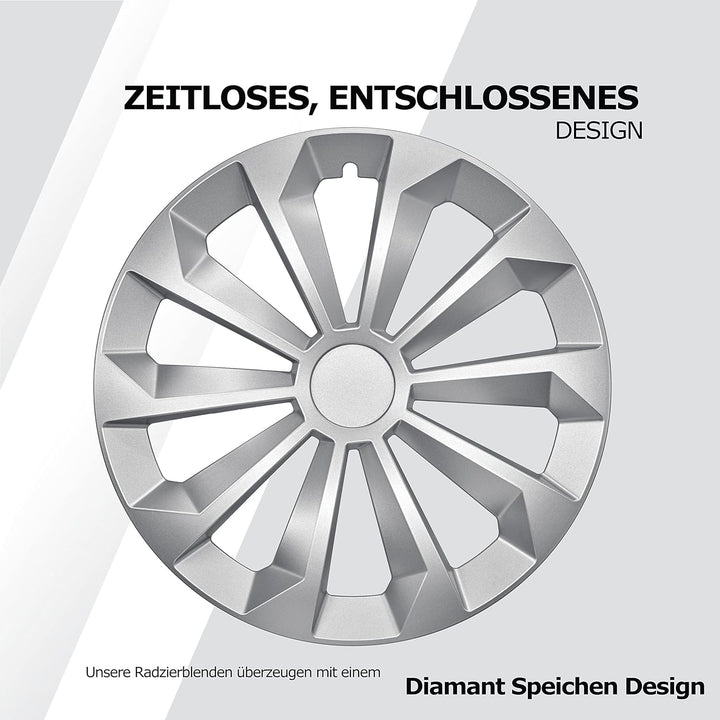 Albrecht 15 Zoll Radkappen Silber matt für Stahlfelgen - Fame Radzierblenden aus hochwertigem Kunsts