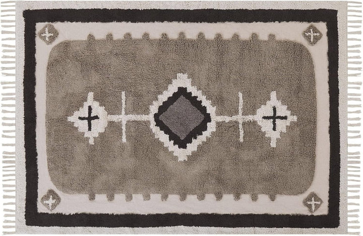 Teppich Baumwolle beige / braun geometrisches Muster Fransen 160 x 230 cm Geyve