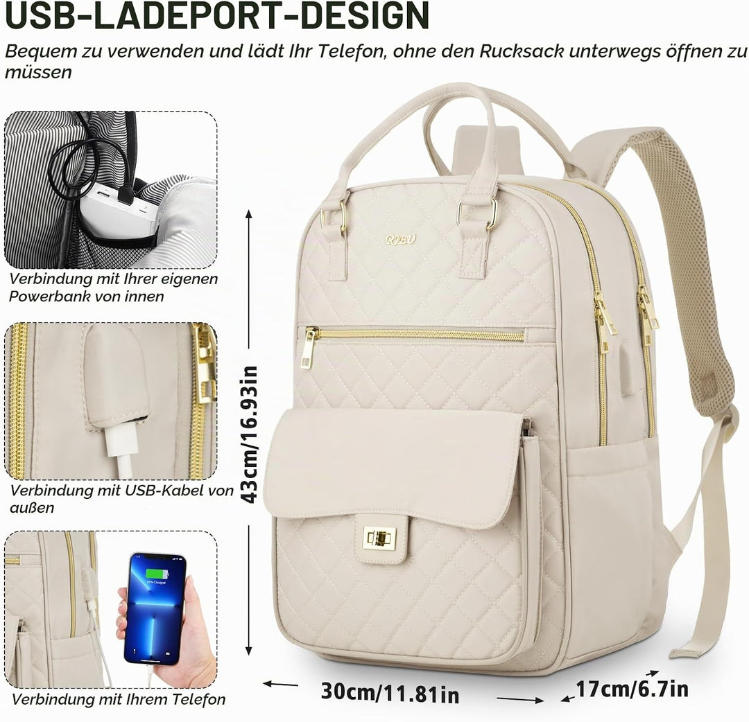 RJEU Rucksack Damen,Handtaschen-Rucksack Schule mit Laptopfach für Arbeit Business Reisen,Schulrucks