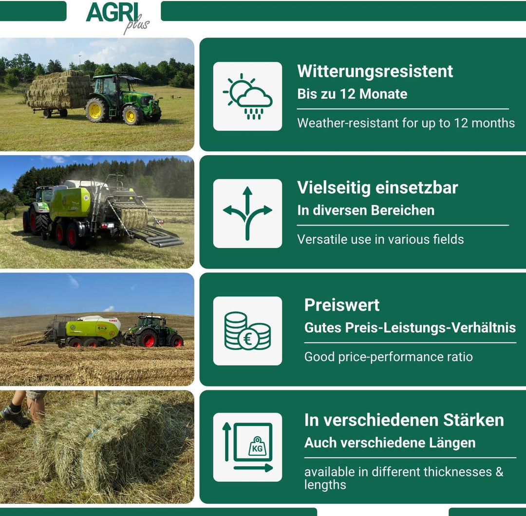 AGRI plus Sisal Bindegarn I 2 Stück = 2700 m I Stärke 150 m/kg I Nachhaltiges Garn für Rundballen-Pr