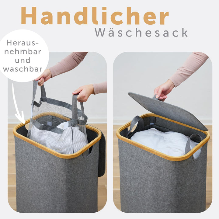 Blumtal Wäschekorb 100L - Wäschesammler mit herausnehmbarem Wäschesack - Wäschekorb schmal - laundry