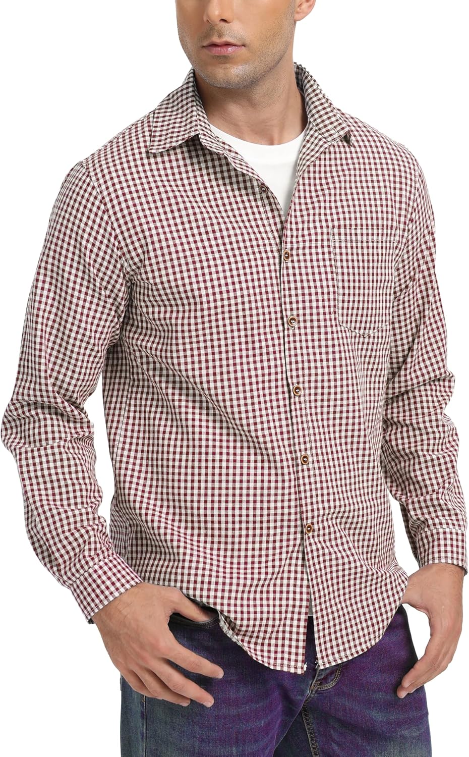 Yukiuiny Herren Holzfällerhemd 100% Baumwolle Langarm Kariertes Hemd Casual Button Down Flanell Frei