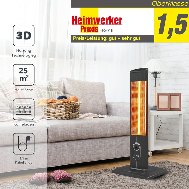 ICQN 2300 Watt Stand Heizstrahler | 4 Heizstufen mit Fernbedienung | Kohlenstoff Infrarotstrahler fü