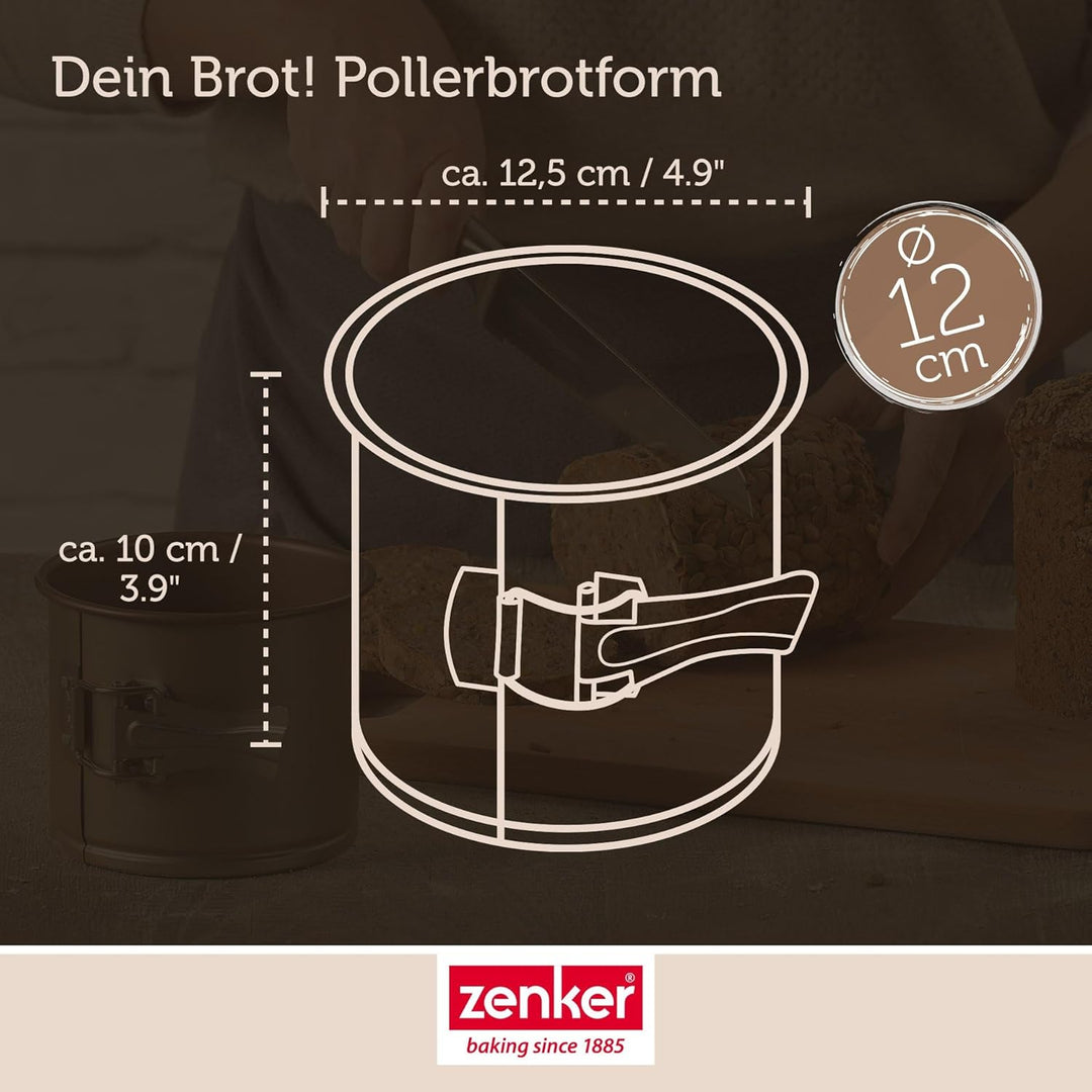 Zenker Pollerbrot-Springform – Runde Brotform als Zubehör zum Backen – 12er Brotbackform mit Antihaf
