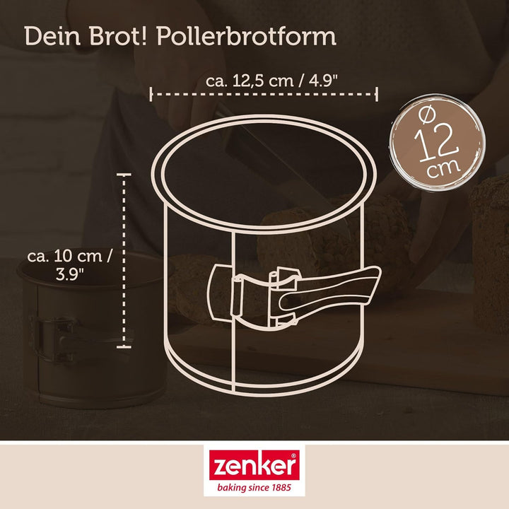 Zenker Pollerbrot-Springform – Runde Brotform als Zubehör zum Backen – 12er Brotbackform mit Antihaf