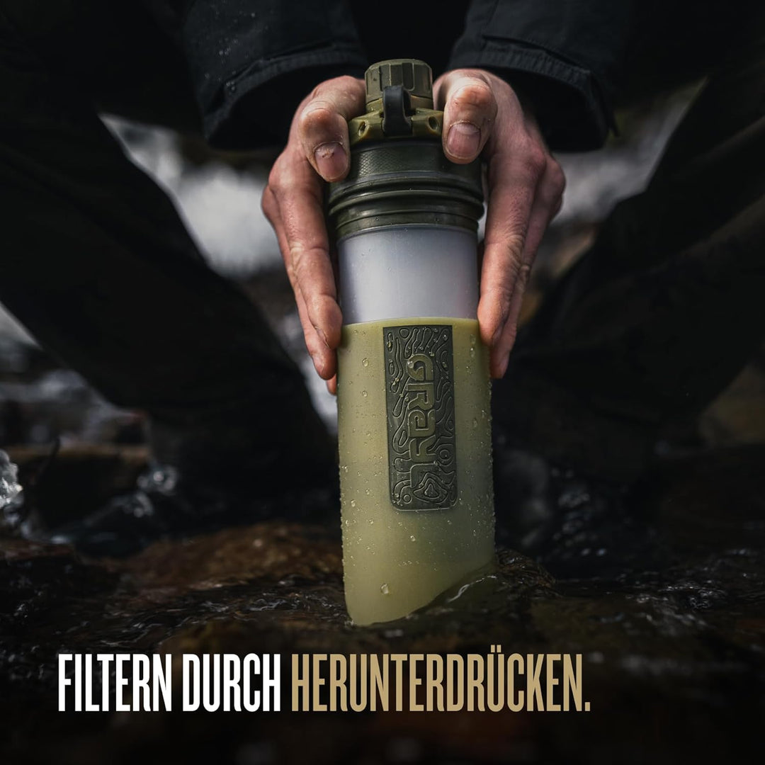 GRAYL GeoPress 24 oz Wasserfilterflasche – Filter für Wandern, Camping, Survival, Reisen Olive Drab,