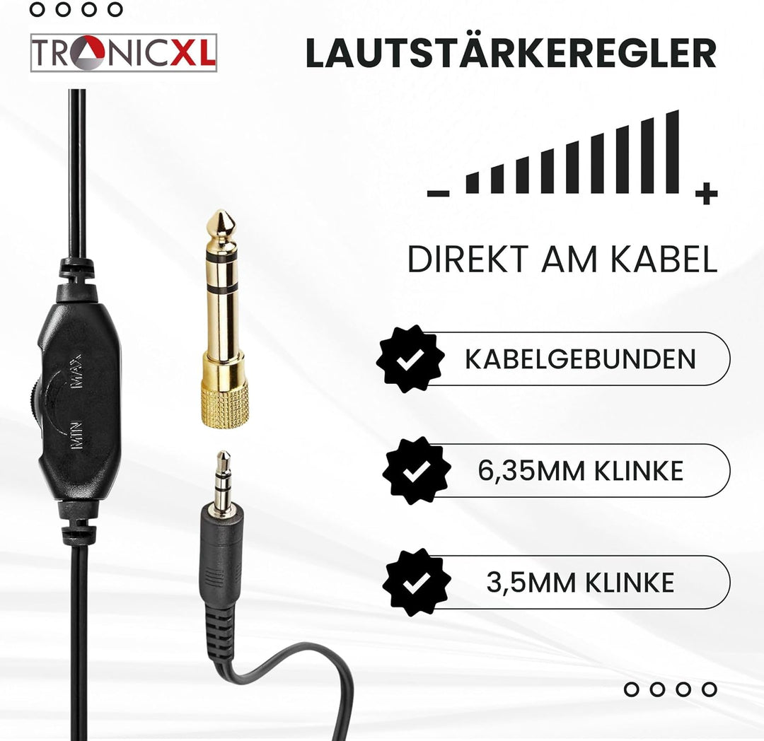 TronicXL Fernsehkopfhörer Kopfbügel Kopfhörer I 6m langes Kabel I Stereo TV Fernseh Headphones Ferns