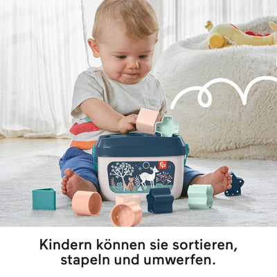 Fisher-Price - Babys erste Bausteine – Marineblaues Kitz, Set mit 10 Bausteinen zum Stapeln und Sort