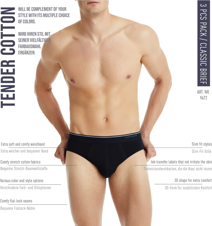 Blackspade Tender Cotton Lite Mens White Briefs 3 Pack M9672 Small