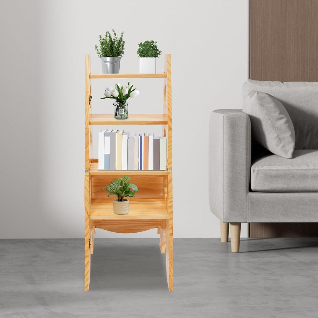 Leiterstuhl, 34x44,5x87 cm Klappbarer Bibliotheksleiter, Klappbarer Bibliotheksstuhl, Klappbarer 4-s