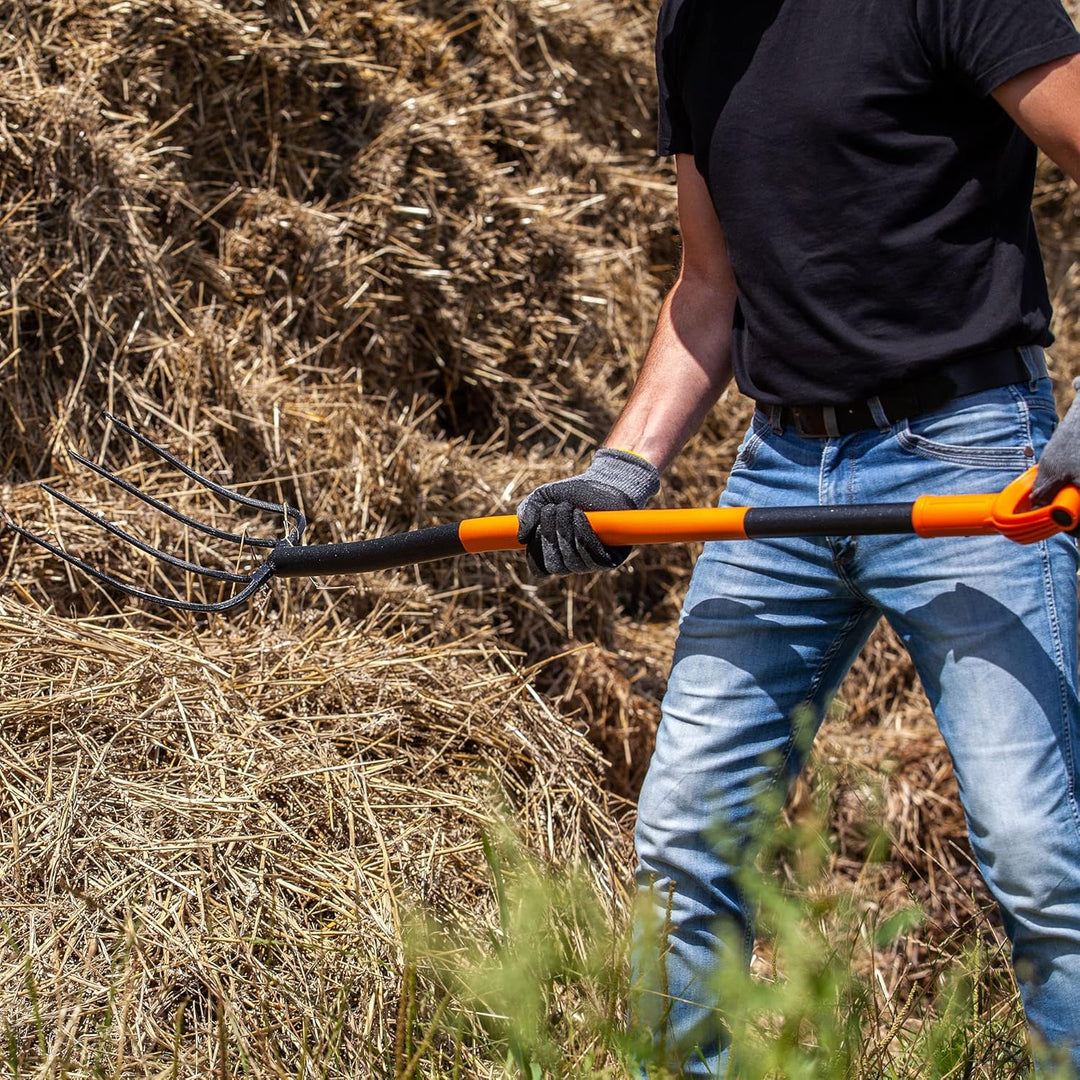 KADAX Spatengabel aus Stahl, 132 cm Lange Gabel, Heugabel, Grabgabel zum Umgraben, ergonomische Gart