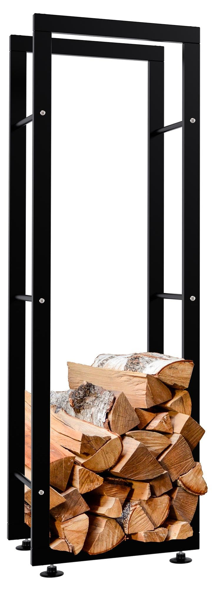 CLP Kaminholzständer Keri V2 I Aus Schwarzem Metall I Kaminholzregal Mit Bodenschonern I Stapelhilfe