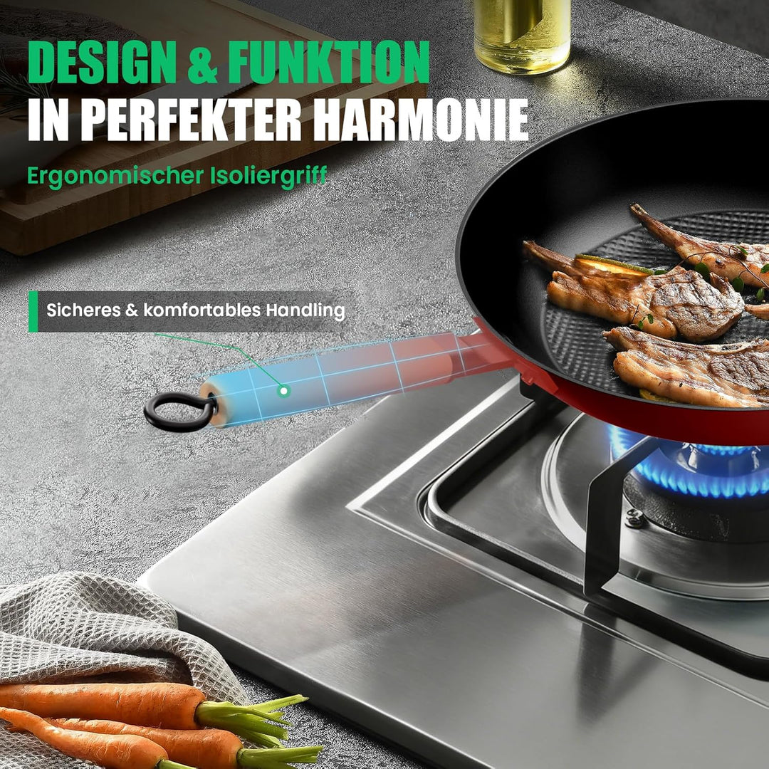 YUTANN Gusseisenpfanne, Nonstick Frying Pan, Pfannen 24cm mit Abnehmbarer Holzgriff, PFOA-Frei, Besc