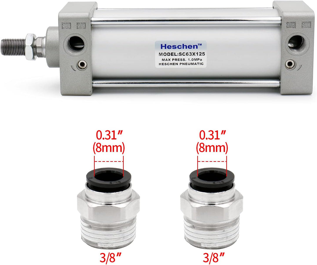 Heschen Pneumatischer Standard-Luftdruckzylinder, SC 63-125, PT3/8 Anschluss, 63mm Bohrung, 125mm Hu