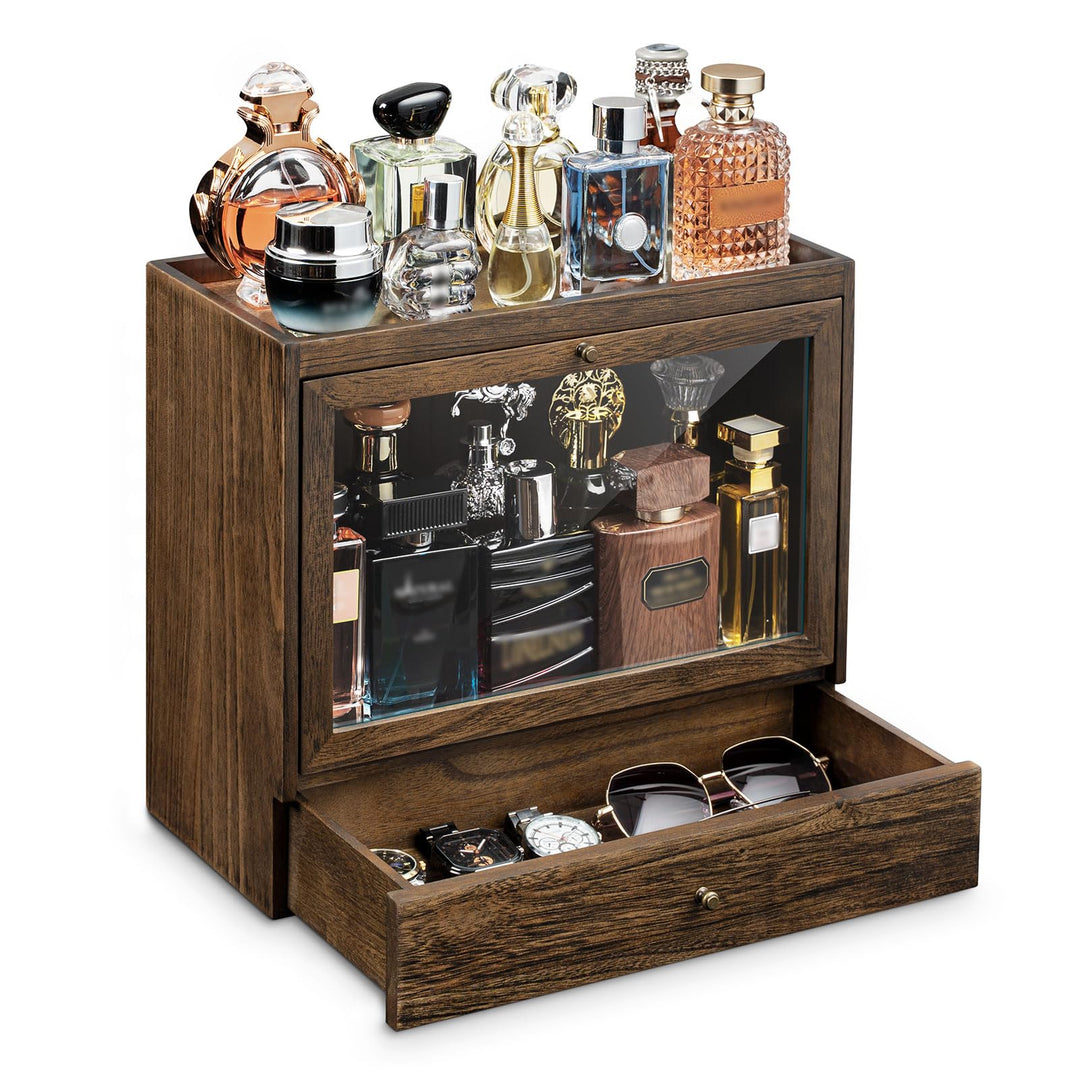 Parfüm Organizer Für Männer & Frauen, Parfum Organizer aus Holz mit Schublade, Grosse Kapazität Stau