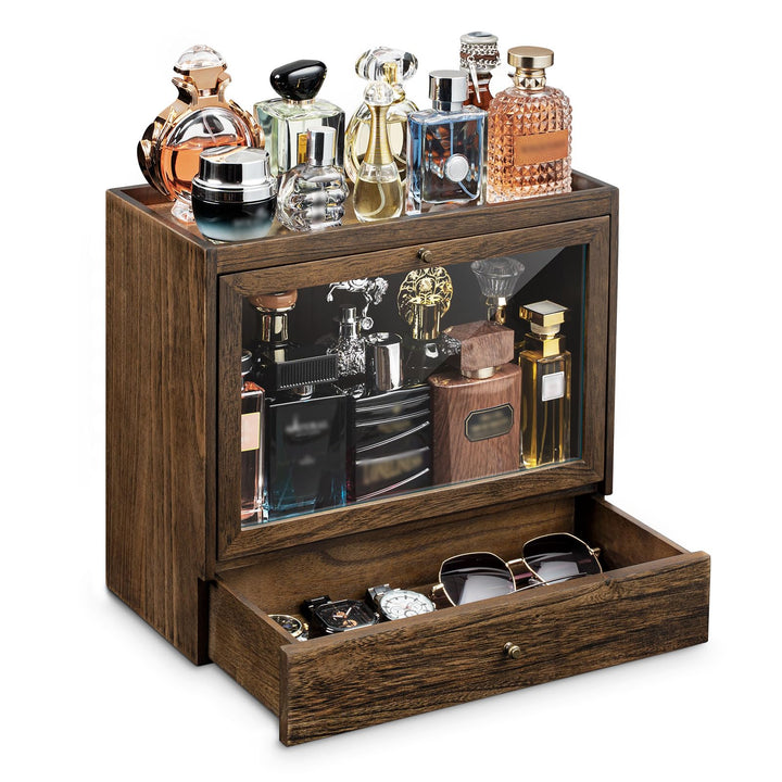 Parfüm Organizer Für Männer & Frauen, Parfum Organizer aus Holz mit Schublade, Grosse Kapazität Stau