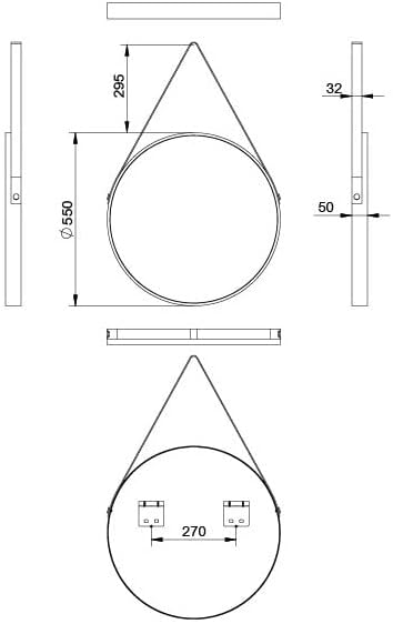 Talos Golden Style runder Spiegel Ø 55 cm - Wandspiegel mit Aufhängeband in Lederoptik - Rundspiegel