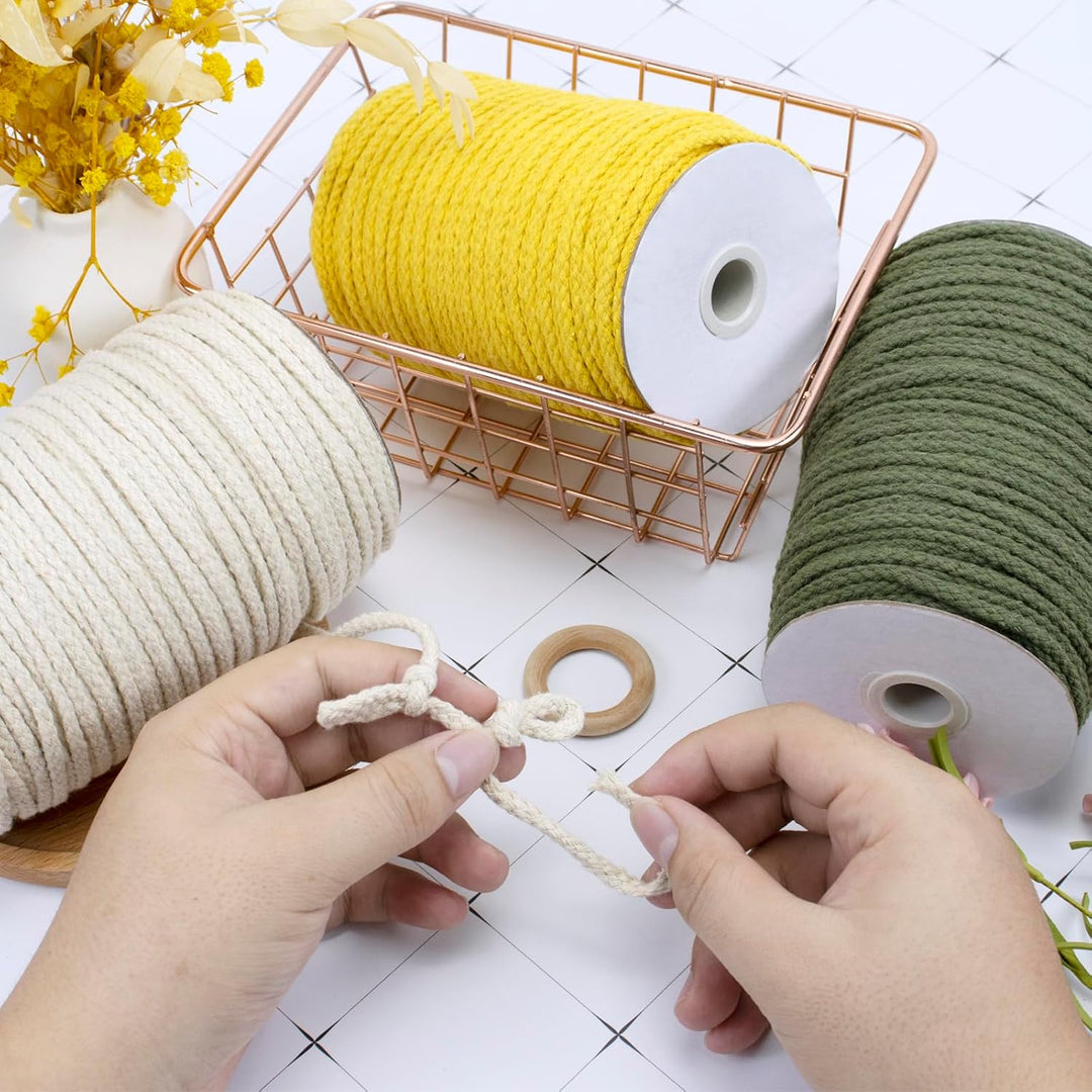 Makramee Garn 5mm x 90m, Baumwollkordel Baumwollseil Natürlicher Baumwollschnur, Makramee Garn Geflo