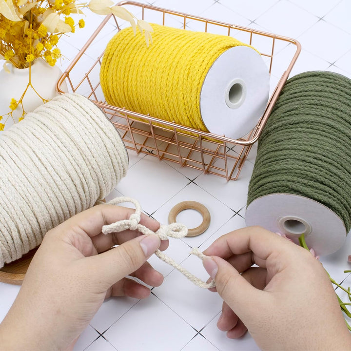 Makramee Garn 5mm x 90m, Baumwollkordel Baumwollseil Natürlicher Baumwollschnur, Makramee Garn Geflo