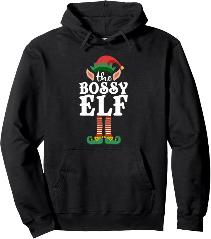 Bossy Elf Matching Family Christmas Pajama Group Photo Idea Pullover Hoodie
