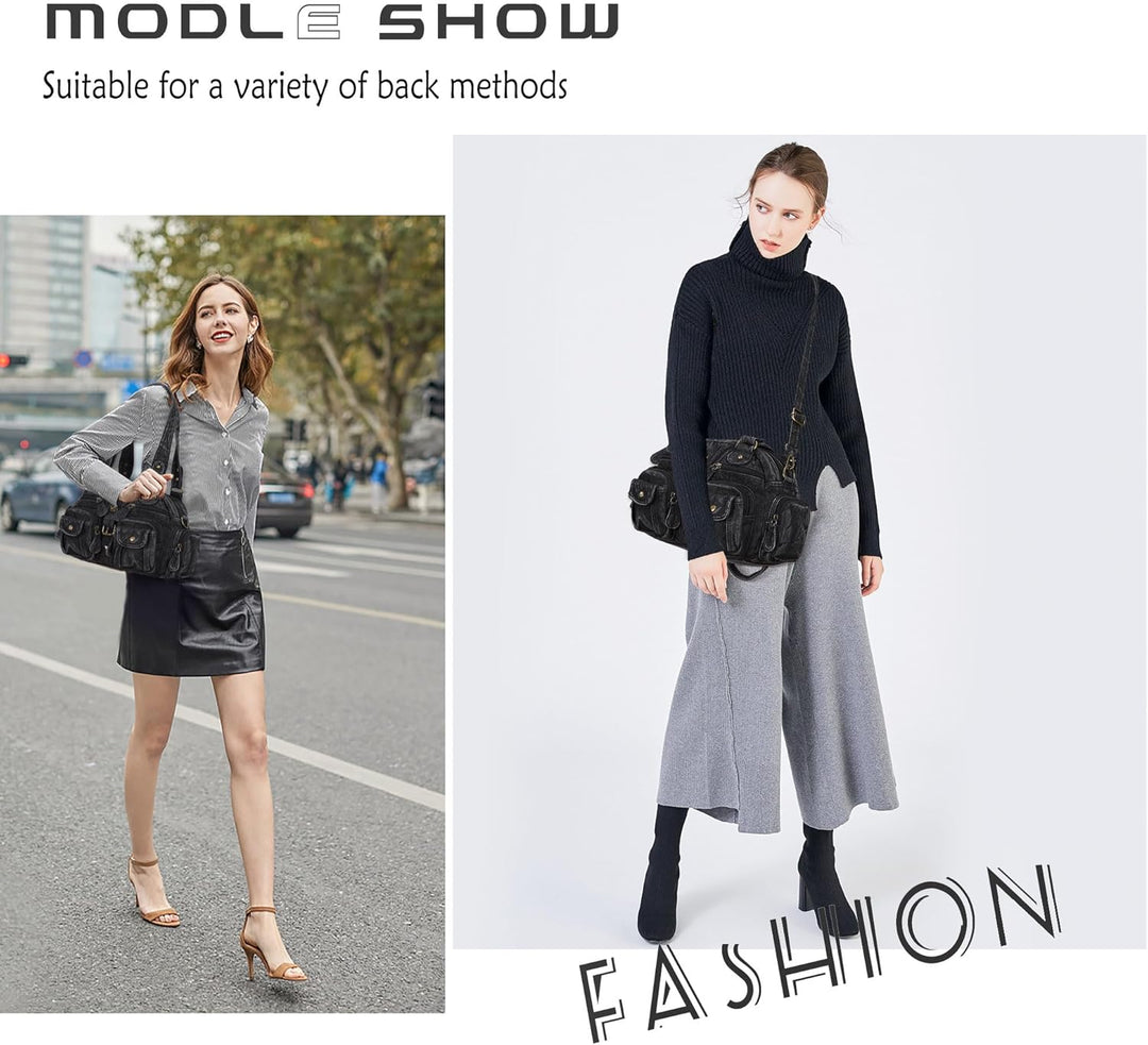 Angel Kiss Damen Handtasche 2 Hauptfächer Multifunktionale Handtasche Weich PU Leder Tasche mit Reis