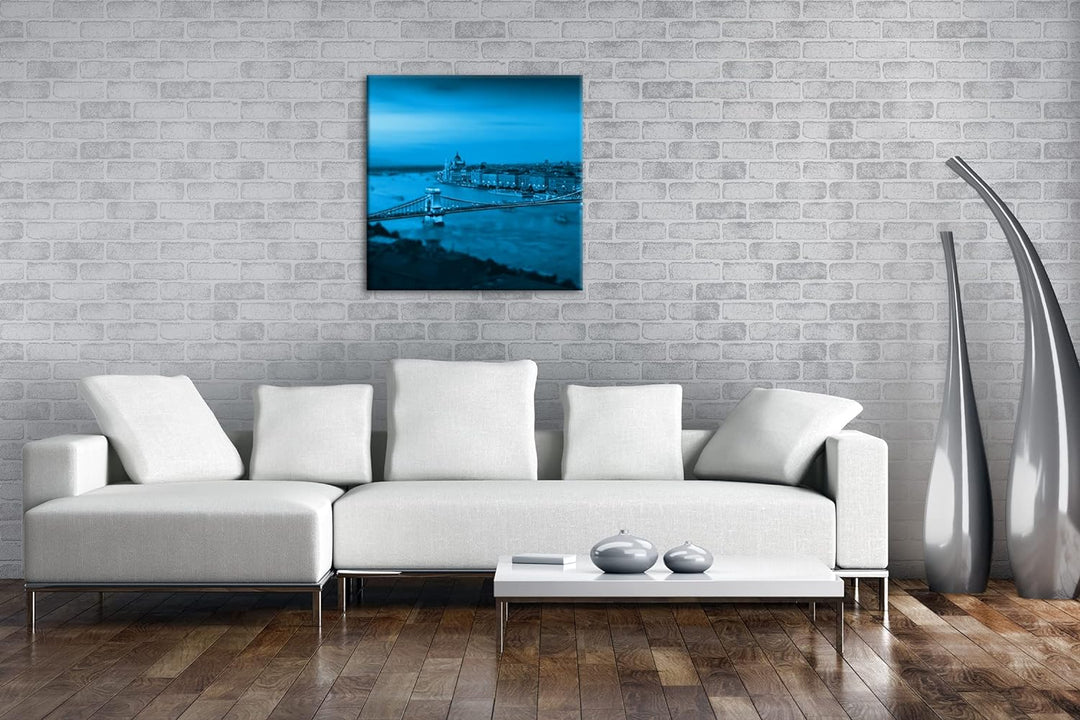 deyoli Budapest bei Abenddämmerung Format: 40x40 Effekt: Monocrome Blau als Leinwand, Motiv fertig g