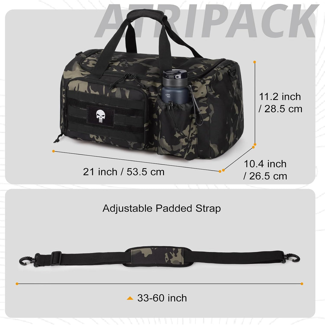 Taktische Sporttasche für Herren, 40L grosse Reisetasche mit Schuhfach, Sporttasche mit Nassfach, Mu