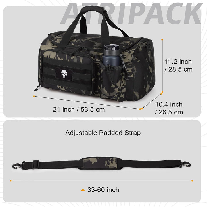 Taktische Sporttasche für Herren, 40L grosse Reisetasche mit Schuhfach, Sporttasche mit Nassfach, Mu