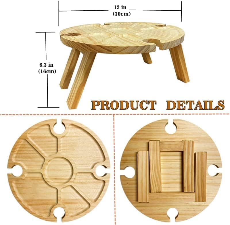 Outdoor Weintisch Tragbar, Mini Campingtisch, Picknicktisch Rund Holz Tragbarer, Outdoor Weintisch P