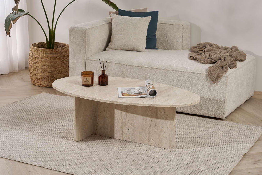 Stilvoller Couchtisch, Travertine-Farbe, 120 x 40 x 65 cm | 100% melaminbeschichtete Spanplatte, 18
