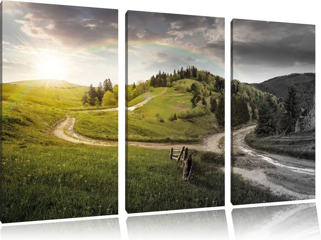 Pixxprint Verträumte Berglandschaft als Leinwandbild/Grösse: 3 Teilig (120x80) cm/Wandbild/Kunstdruc