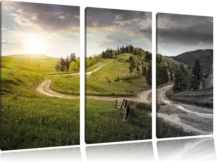Pixxprint Verträumte Berglandschaft als Leinwandbild/Grösse: 3 Teilig (120x80) cm/Wandbild/Kunstdruc