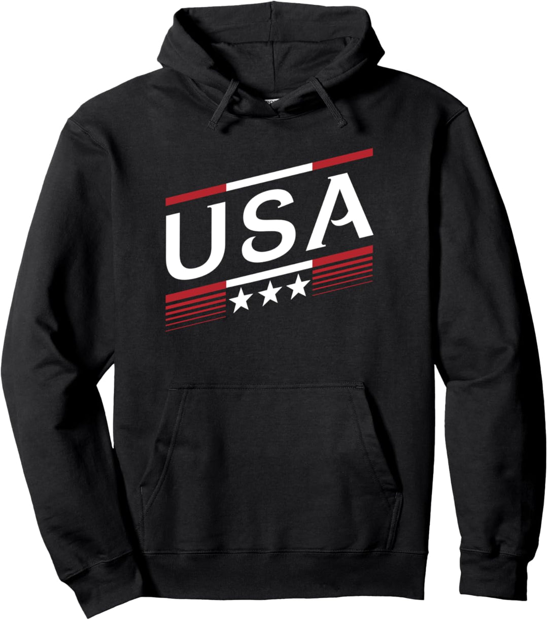 Trendy USA Red White Stripes Simple Logo Pullover Hoodie