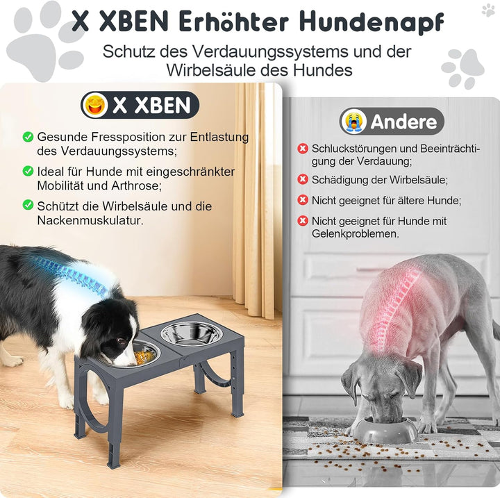 X XBEN Erhöhter Hundenapf, 5 Höhenverstellbar Futternapf für Kleine Mittlere Grosse Hunde, Futtersta